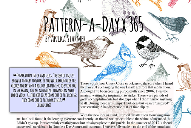 Preview of the pattern a day article by Anika Starmer for the Daisy Yellow zine